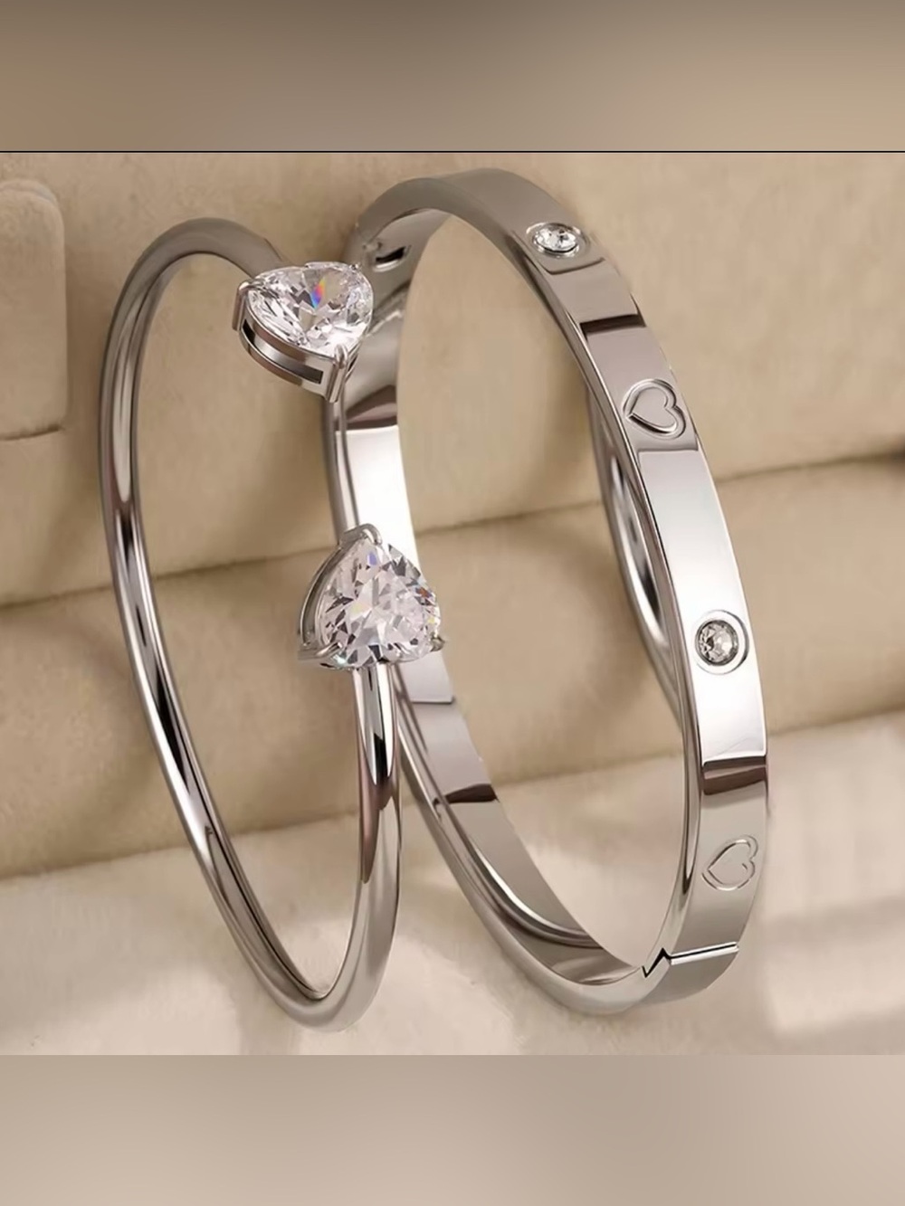 Macy's Silver-Tone Heart Crystal Bangle Set